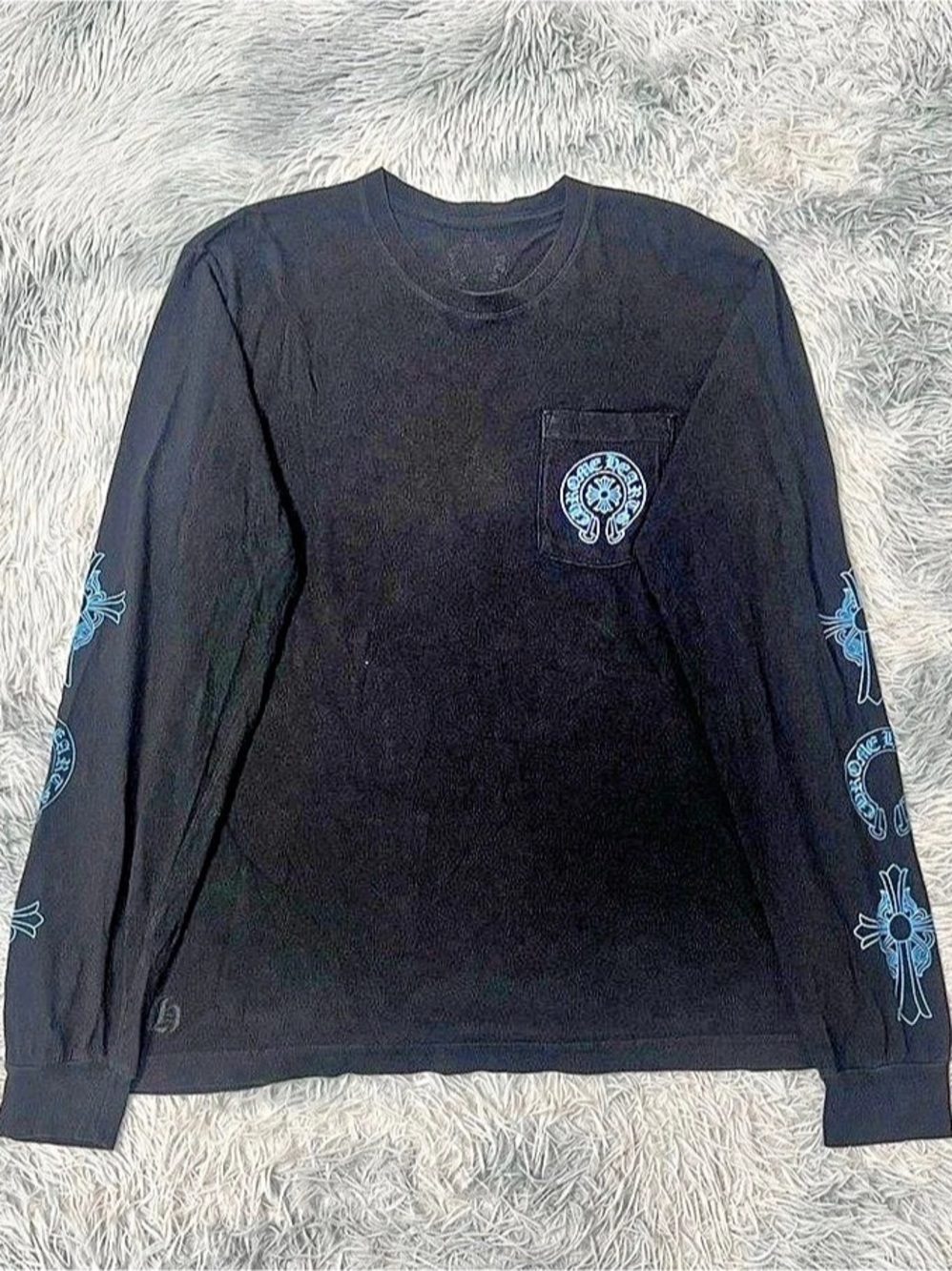 CHROME HEARTS Blue Cross Cemetery Long Sleeve Pocket Tee